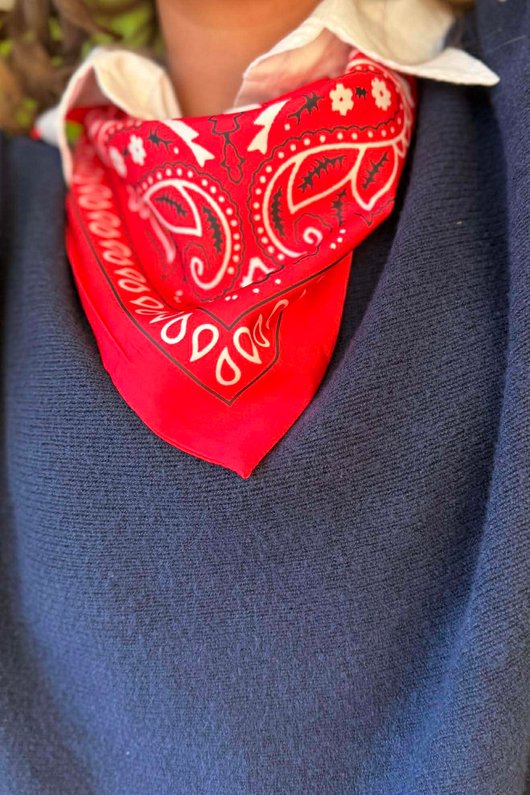 Western Bandana Triangle Silk Neckerchief Red